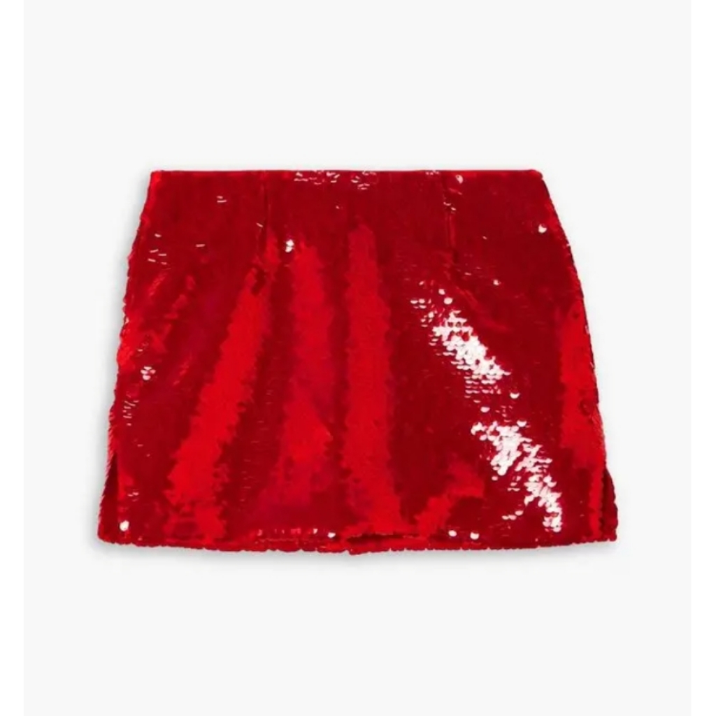 16arlington Revolve Red Sequin Low Rise Quattro Mini Skirt Sz 12 / Us 8